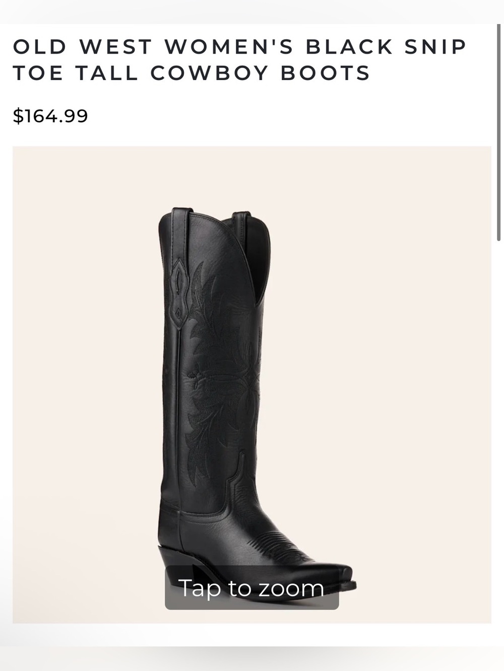 Old West Black Women's Black Snip Toe Tall Cowboy Boots - Size 10